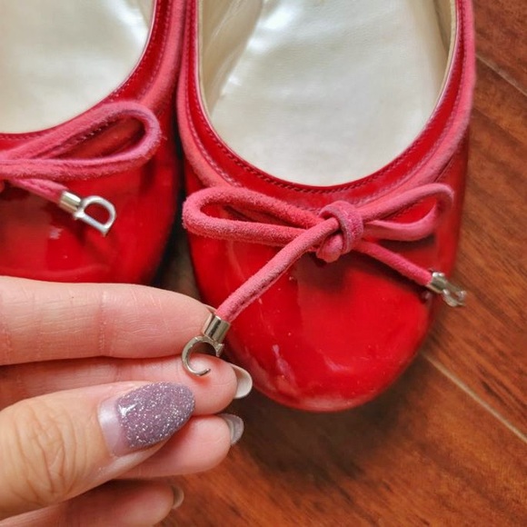 CHRISTIAN DIOR Vertigo red patent leather ballerina flats suede pink detail - Picture 3 of 11